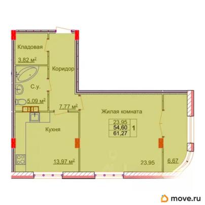 1-комн. квартира, 61.27 м&sup2;