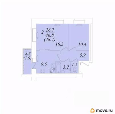 2-комн. квартира, 48.7 м&sup2;