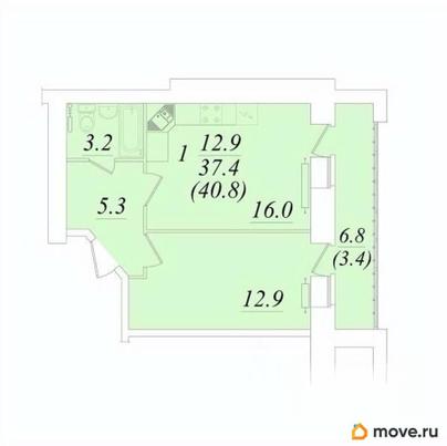 2-комн. квартира, 40.8 м&sup2;