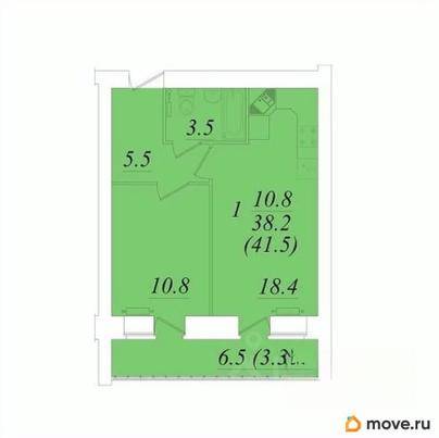 1-комн. квартира, 41.5 м&sup2;
