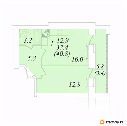 1-комн. квартира, 40.8 м&sup2;