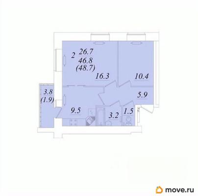 2-комн. квартира, 48.7 м&sup2;