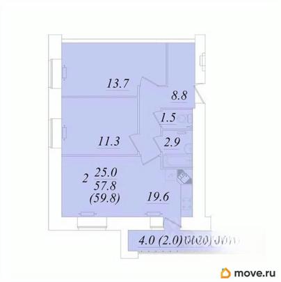 2-комн. квартира, 59.8 м&sup2;