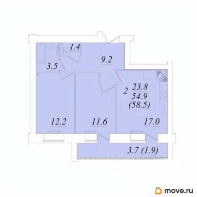 2-комн. квартира, 58.5 м&sup2;