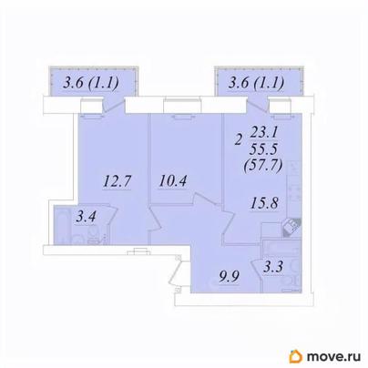 2-комн. квартира, 57.7 м&sup2;