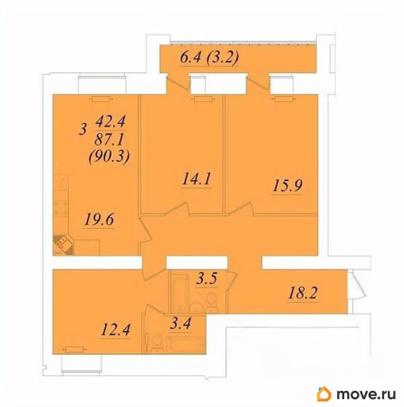 3-комн. квартира, 90.3 м&sup2;
