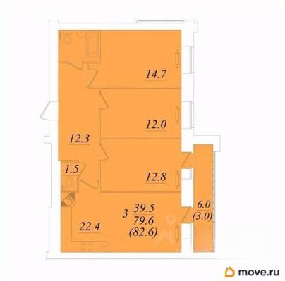 3-комн. квартира, 82.6 м&sup2;