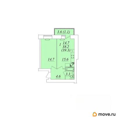 1-комн. квартира, 39.3 м&sup2;