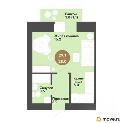 студия, 29.1 м&sup2;
