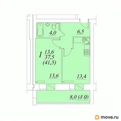 1-комн. квартира, 41.5 м&sup2;