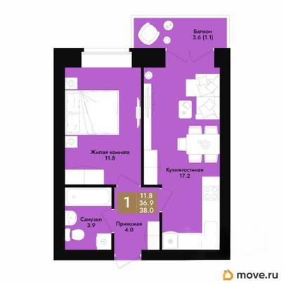 1-комн. квартира, 38 м&sup2;