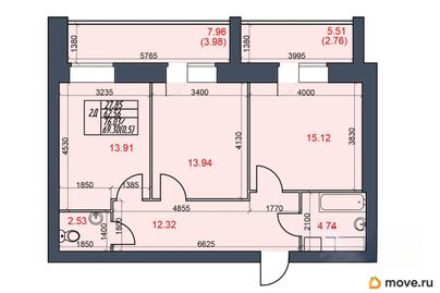 2-комн. квартира, 69.3 м&sup2;