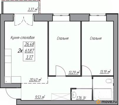 2-комн. квартира, 65.4 м&sup2;
