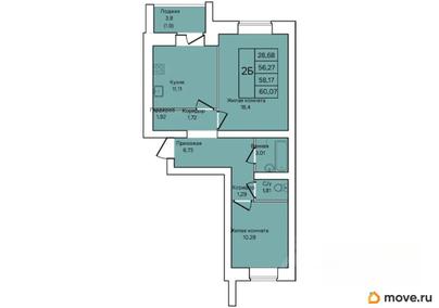 2-комн. квартира, 58.17 м&sup2;