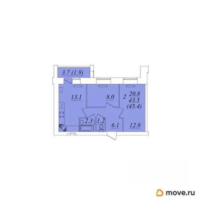 2-комн. квартира, 45.4 м&sup2;