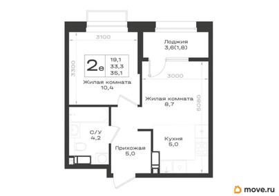 2-комн. квартира, 35.1 м&sup2;