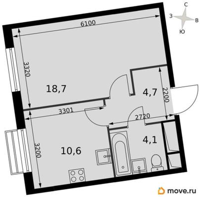 1-комн. квартира, 38.1 м&sup2;