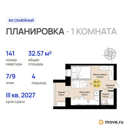 1-комн. квартира, 32.57 м&sup2;