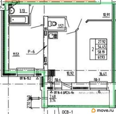 2-комн. квартира, 61.93 м&sup2;