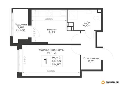 1-комн. квартира, 34.87 м&sup2;