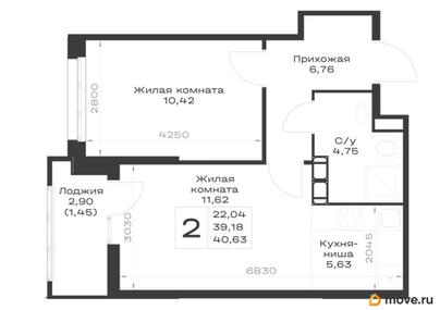 1-комн. квартира, 40.63 м&sup2;