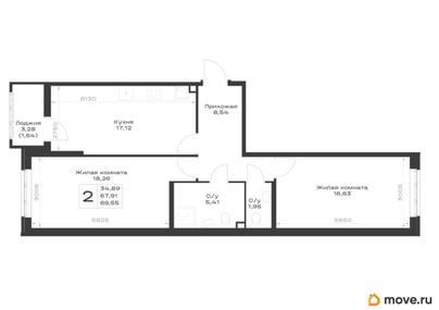 2-комн. квартира, 69.55 м&sup2;