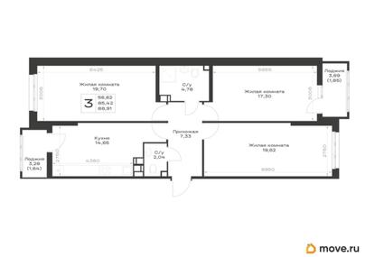 3-комн. квартира, 88.91 м&sup2;