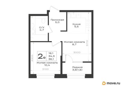 2-комн. квартира, 36.1 м&sup2;
