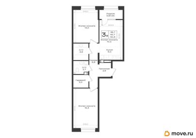 3-комн. квартира, 64.5 м&sup2;