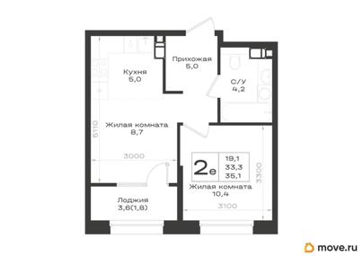 2-комн. квартира, 35.1 м&sup2;