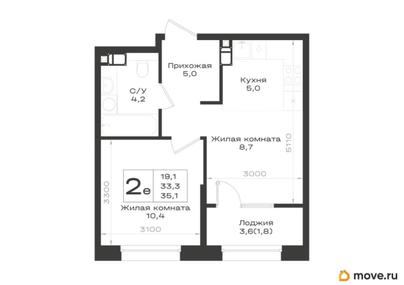 2-комн. квартира, 35.1 м&sup2;