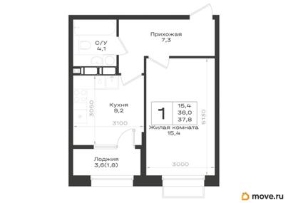 1-комн. квартира, 37.8 м&sup2;