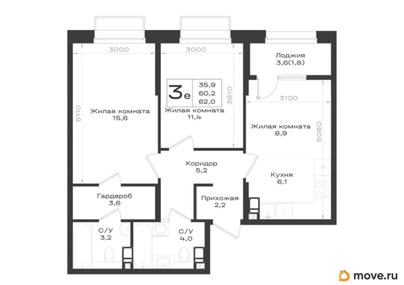 3-комн. квартира, 62 м&sup2;
