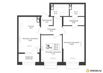 3-комн. квартира, 62 м&sup2;