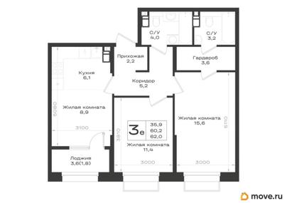 3-комн. квартира, 62 м&sup2;
