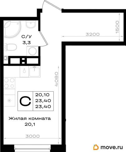 студия, 23.4 м&sup2;