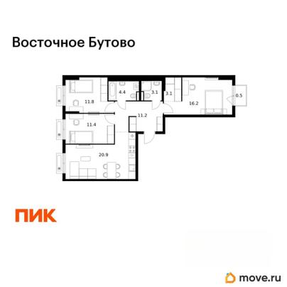 3-комн. квартира, 82.6 м&sup2;