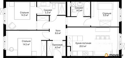 3-комн. квартира, 80.6 м&sup2;