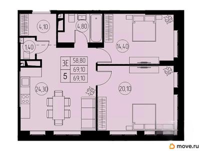 3-комн. квартира, 69.1 м&sup2;