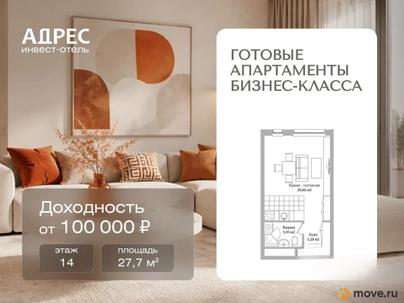 1-комн. апартаменты, 27.7 м&sup2;