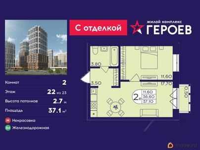 2-комн. квартира, 37.1 м&sup2;