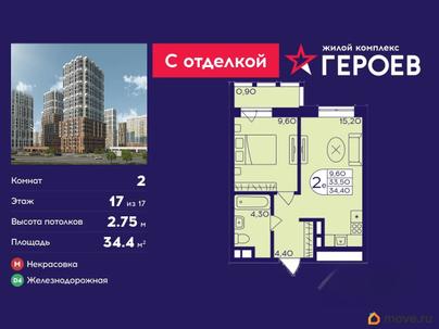 2-комн. квартира, 34.4 м&sup2;
