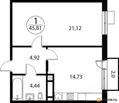 1-комн. квартира, 45.81 м&sup2;