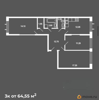 3-комн. квартира, 74.8 м&sup2;