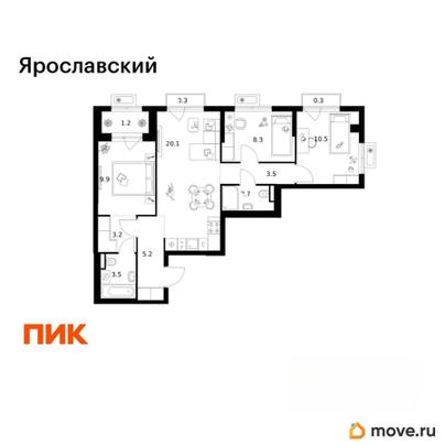 3-комн. квартира, 68.7 м&sup2;