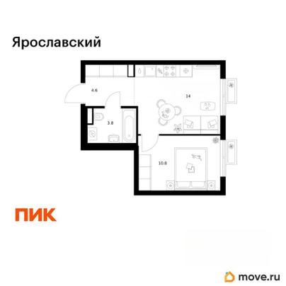 1-комн. квартира, 33.2 м&sup2;