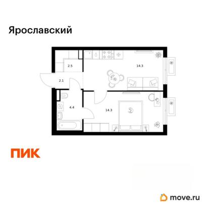 1-комн. квартира, 37.6 м&sup2;