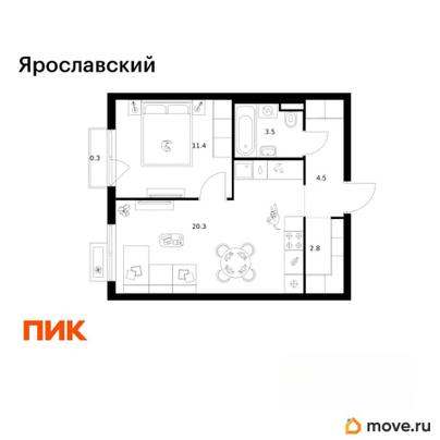 1-комн. квартира, 42.8 м&sup2;