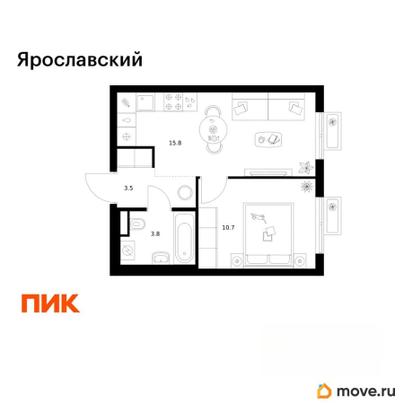 1-комн. квартира, 33.8 м&sup2;