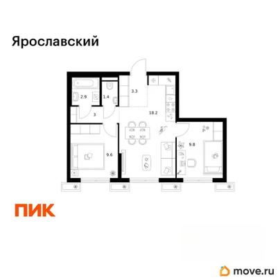 2-комн. квартира, 48.2 м&sup2;